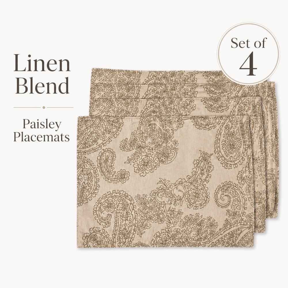 Linen Cotton Paisley Placemats Set 4 Beige 13x18 Bed Bath & Beyond